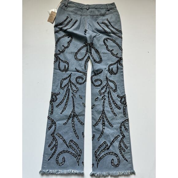 Mandalay Denim - Vintage Mandalay Designs Embroidered Beaded 90s Flare Denim Jeans In Blue Size 6